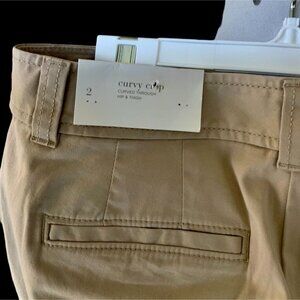 ANN TAYLOR LOFT LADIES CURVY COTTON BLEND CASUAL CROPPED TAN PANTS NWT SIZE 2